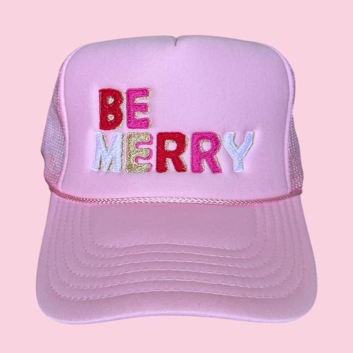 Be Merry Trucker Hat - Light Pink for wholesale by Camel Threads