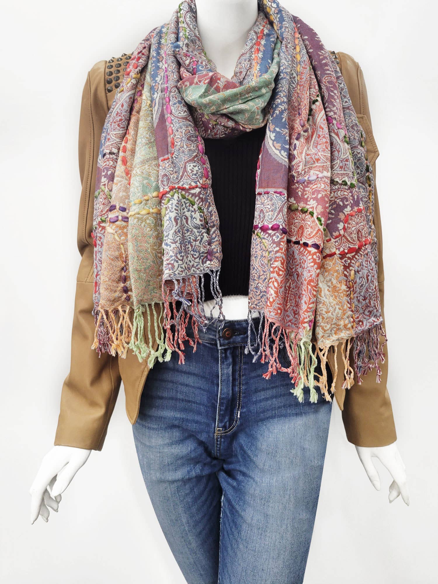 Raj Trading & Imports (USA) Inc. - Wholesale Scarf - Women's - Amanda Thick Stitch Embroidered Scarf Shawl15