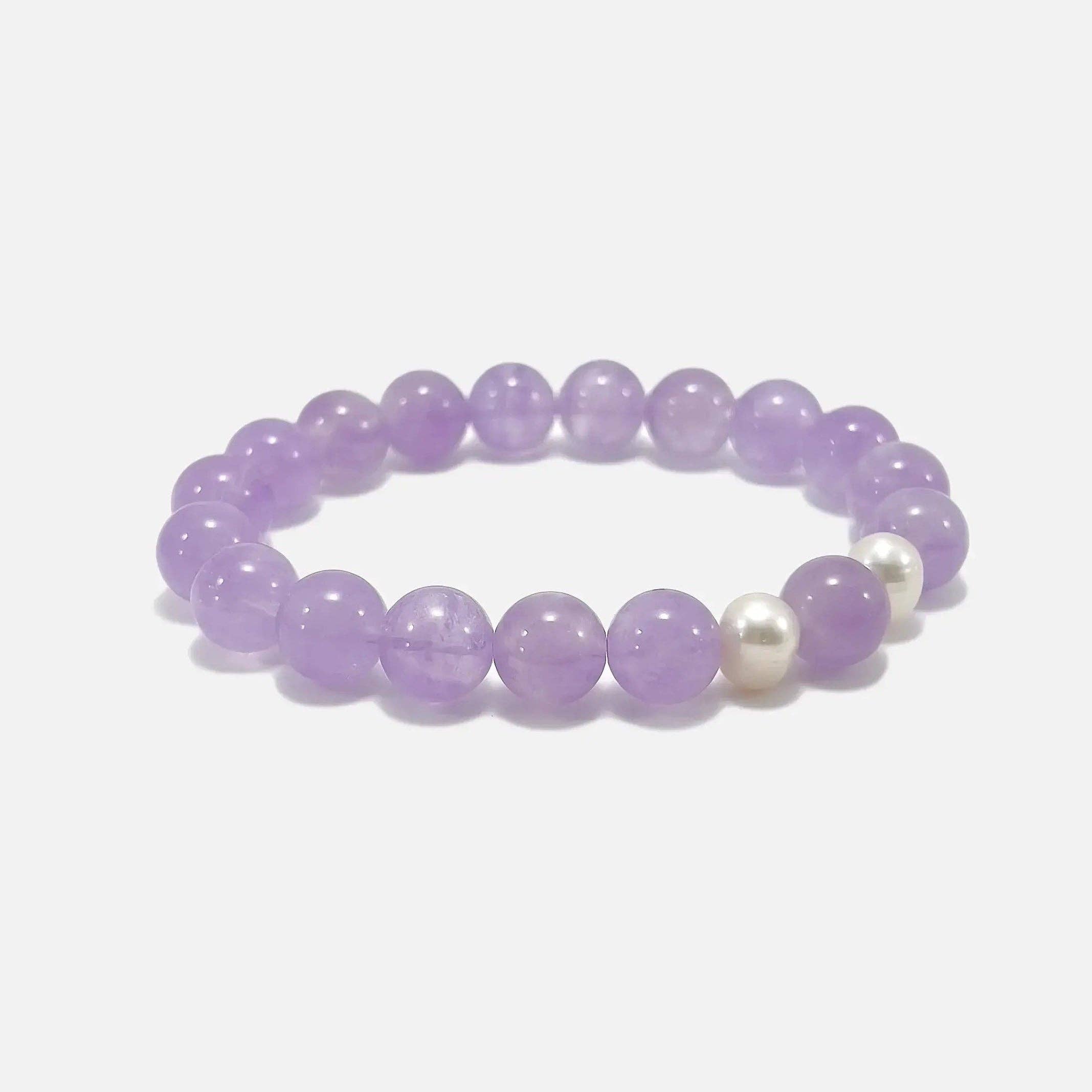 Amaré - Wholesale Beaded Bracelet - Lavender Amethyst & Pearl Bracelet – 10mm Beaded Gemstone