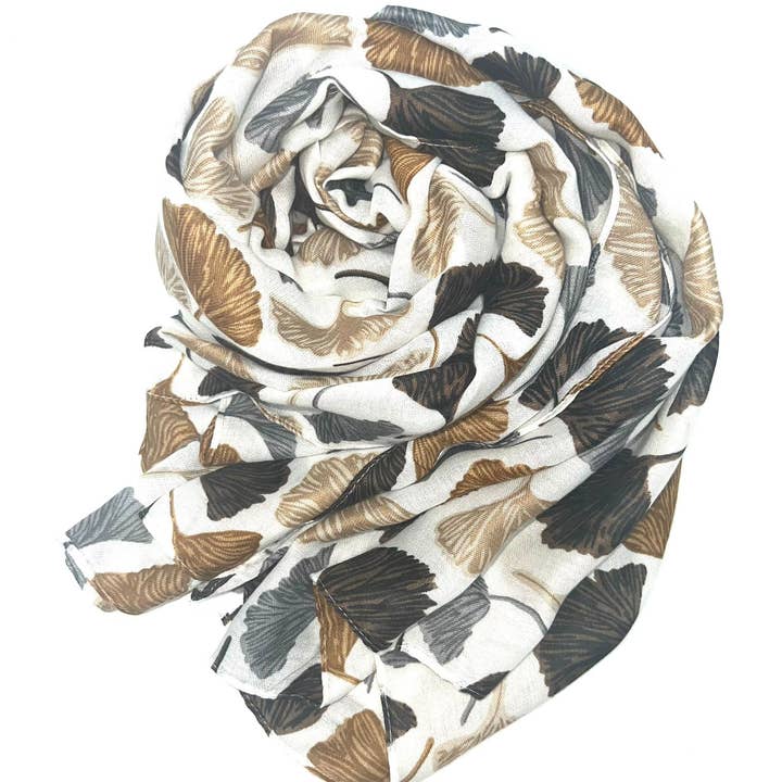 LINETA - Wholesale Scarf - Women's - HH-214 Printed scarf with ginkgo pattern1