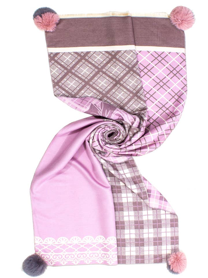 JAQUARD STOLE WITH POM POM, 100% PL, 185X65 MADE IN PR for wholesale by Ayfee