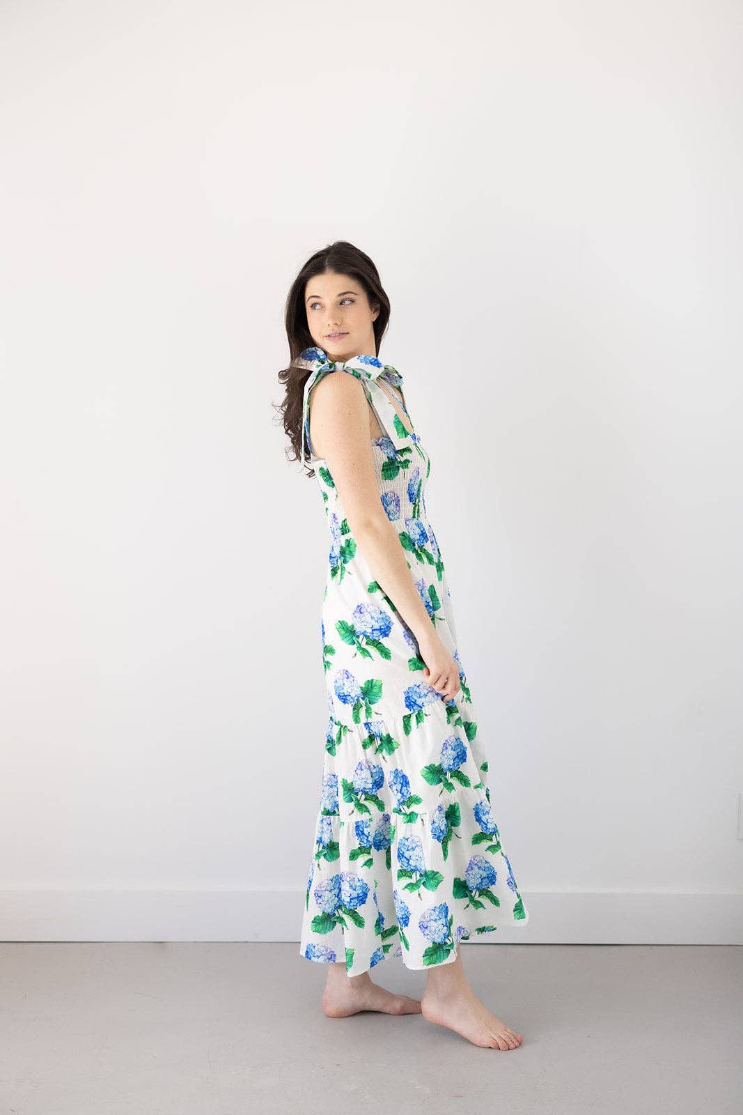 Kathleen Maeve - Wholesale Dress - Women's - Emma Bow Maxi Dress | Bright Blue Hydrangeas10