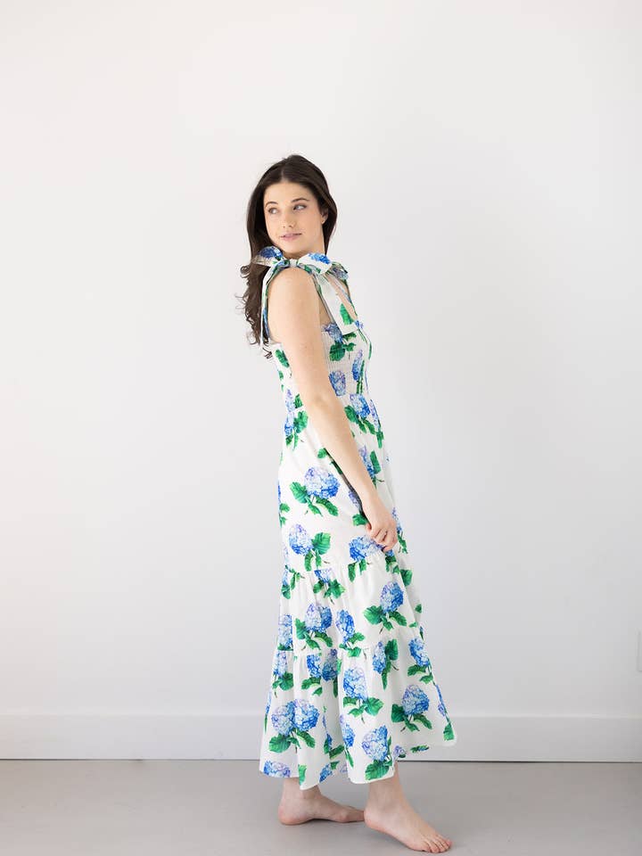 Kathleen Maeve - Wholesale Dress - Women's - Emma Bow Maxi Dress | Bright Blue Hydrangeas10