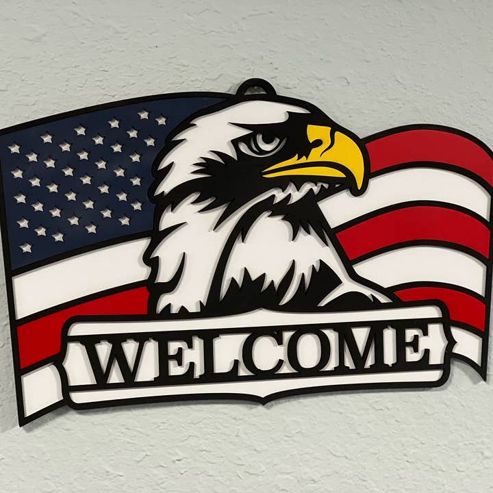 American Eagle Flag door hanger for wholesale by Thompsons Handmade Country LLC