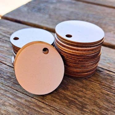 Fustik - Wholesale Craft Supplies - Customizable wooden discs with hole. Pack of 50 units.0