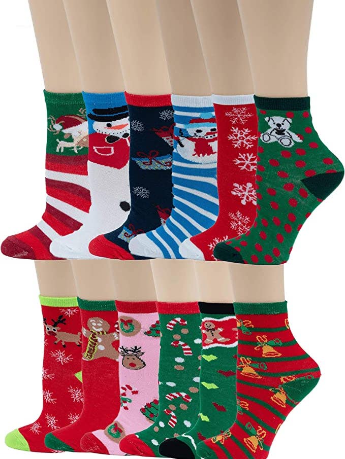 Kids Crew Socks | Christmas Novelty Design | Girls (12 Pairs) for wholesale by Different Touch