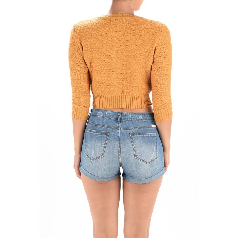 Mak – Engroshandel Cardigan - Dame – Mak 3/4-ærmet kort strikket cardigan med rund hals MK351440