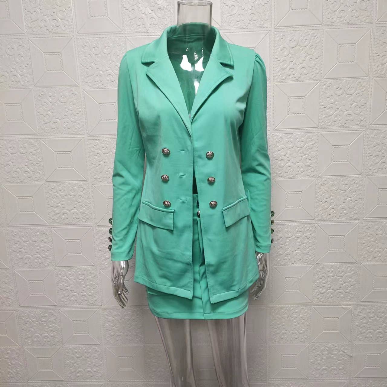 Lily Clothing - Vente Ensemble haut et jupe - Femme - Veste de costume à manches bouffantes imprimée à la mode25