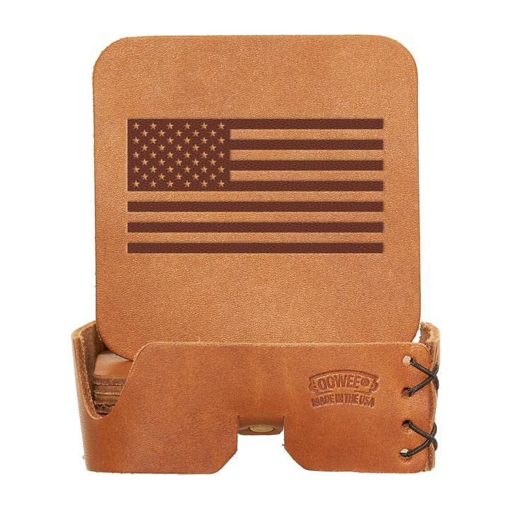 Retail Ready Pick-A-Logo Leather Square Coasters Set of 4 for wholesale by Oowee Products