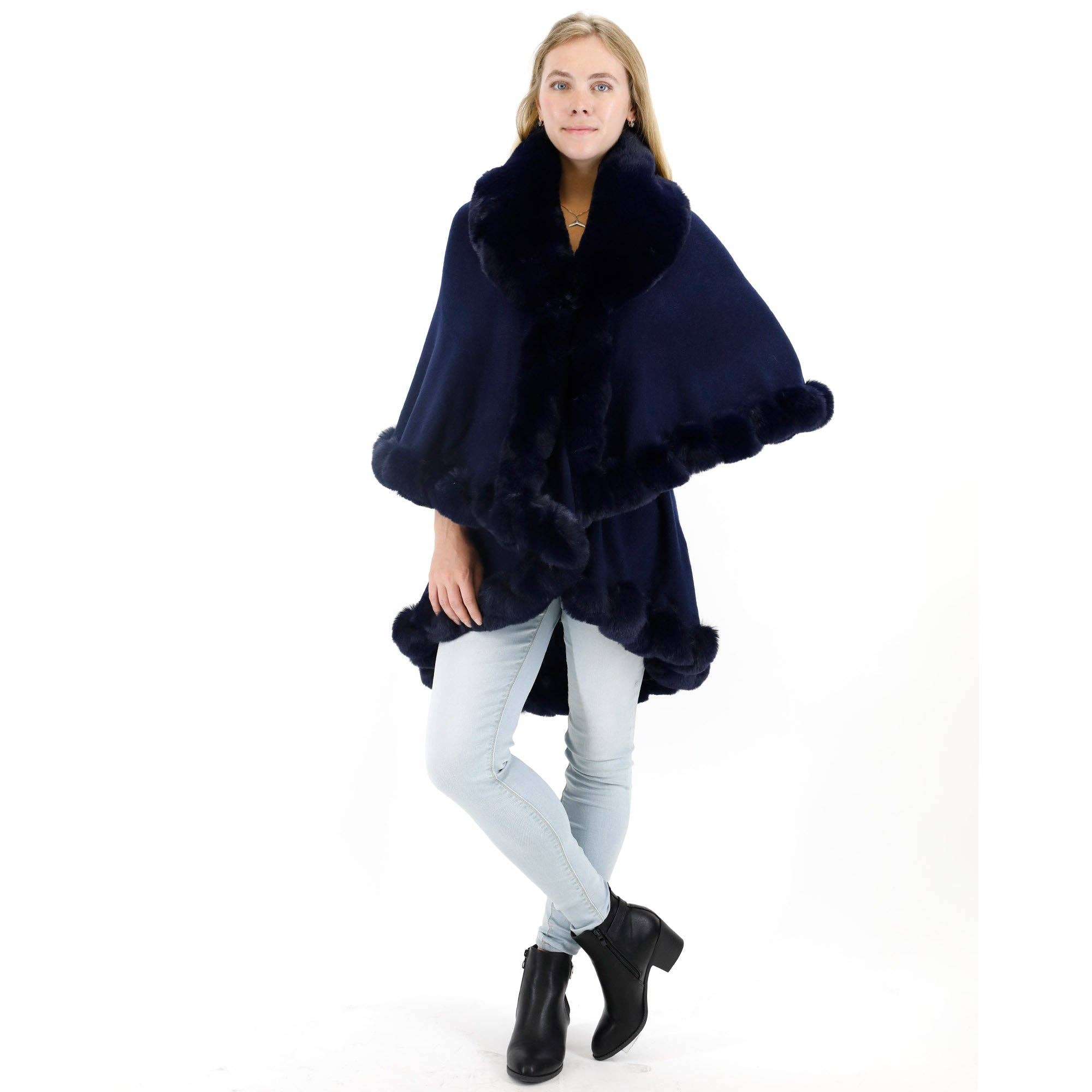TAPA fashion - Wholesale Poncho - Women's - Solid Color Fur Double Layer Poncho SH925 (3PC)26