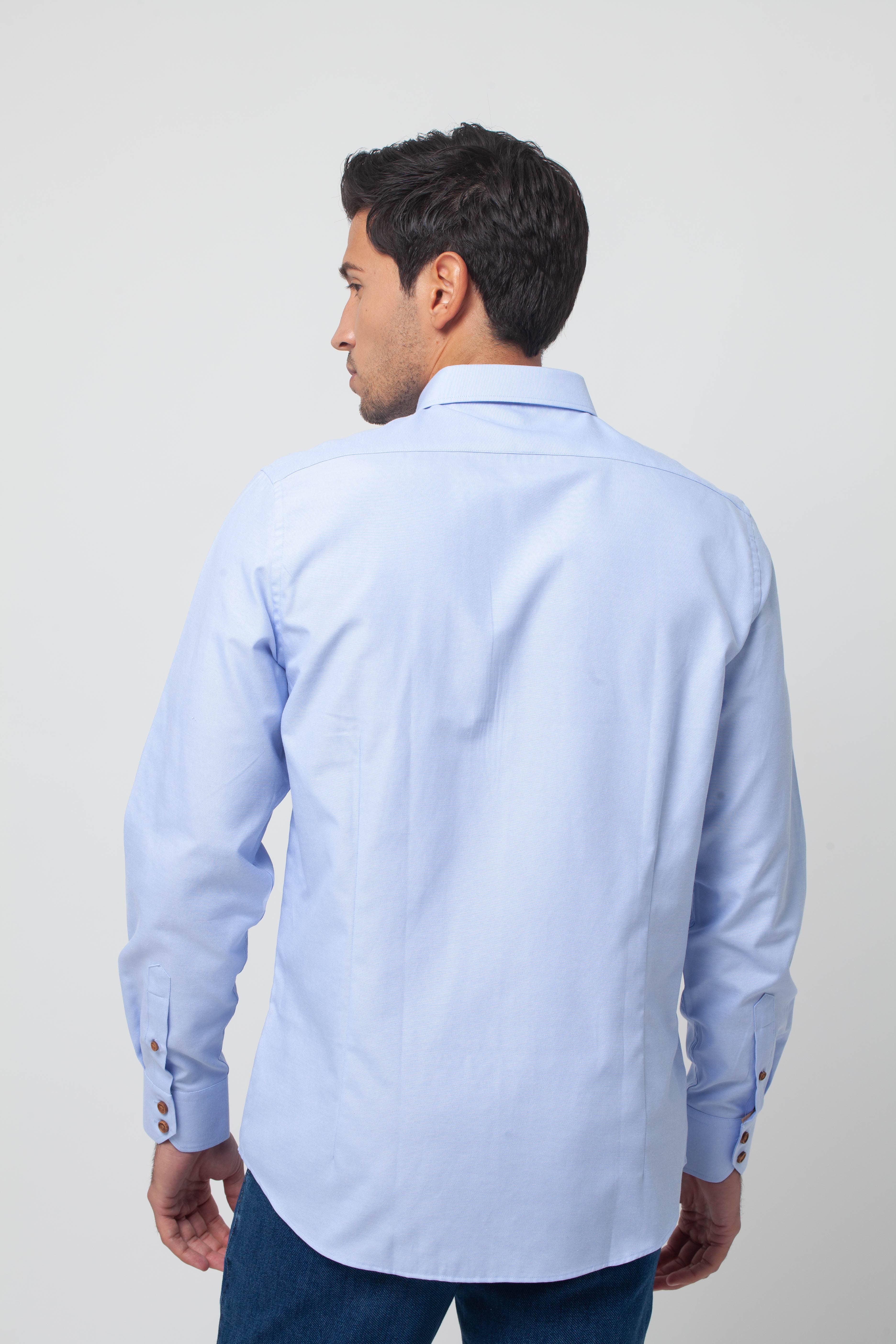 Blue Sky Blue Plain Oxford Slim Fit Cotton Shirt w/ Jungle for wholesale on Faire5