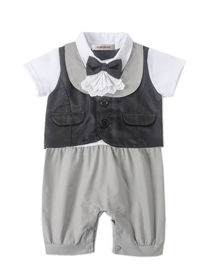 Fennco Styles - Wholesale Jumpsuit - Baby - Grey Tux Cotton Baby Romper