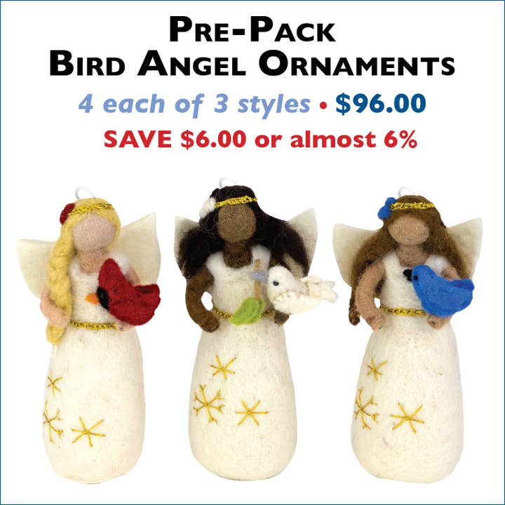 Paquete previo de adornos con forma de pájaro y ángel (4 unidades de 3 estilos) para venta al por mayor de dZi Handmade