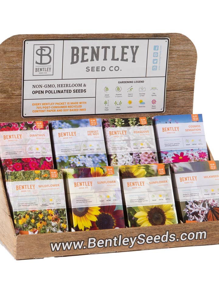 Paquet de graines de fleurs de la région de l'Ouest de 250 pièces présentoir de vente au détail en carton ondulé pour la vente par Bentley Seed Co.