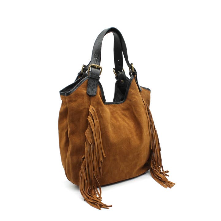 Vimoda - Wholesale Tote Bag - Women's - Suede tote bag with fringes1