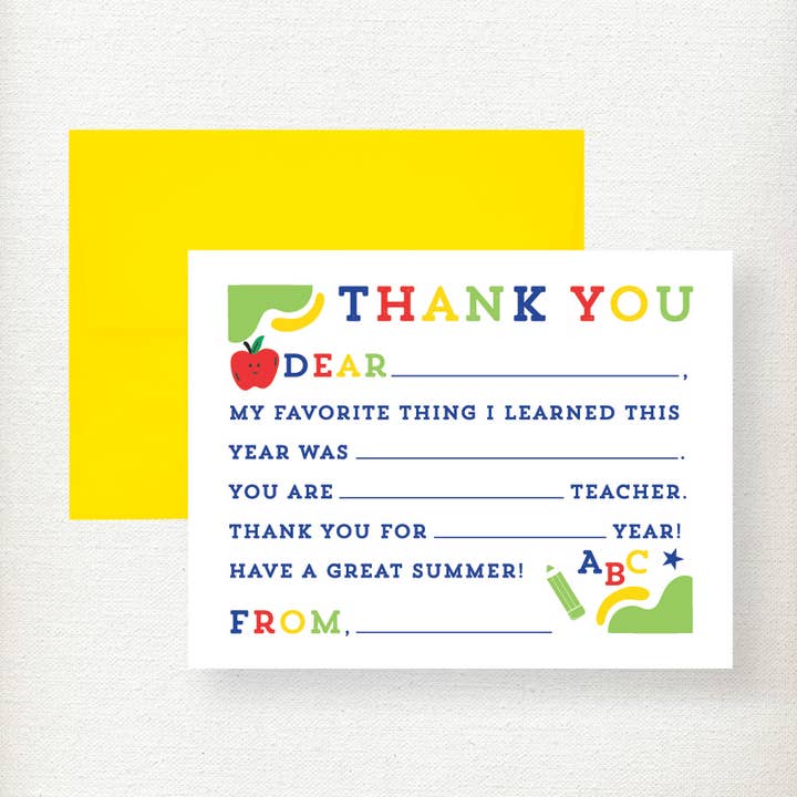 Kids Teacher Fill in Thank You Note Card for wholesale by Kramer Drive