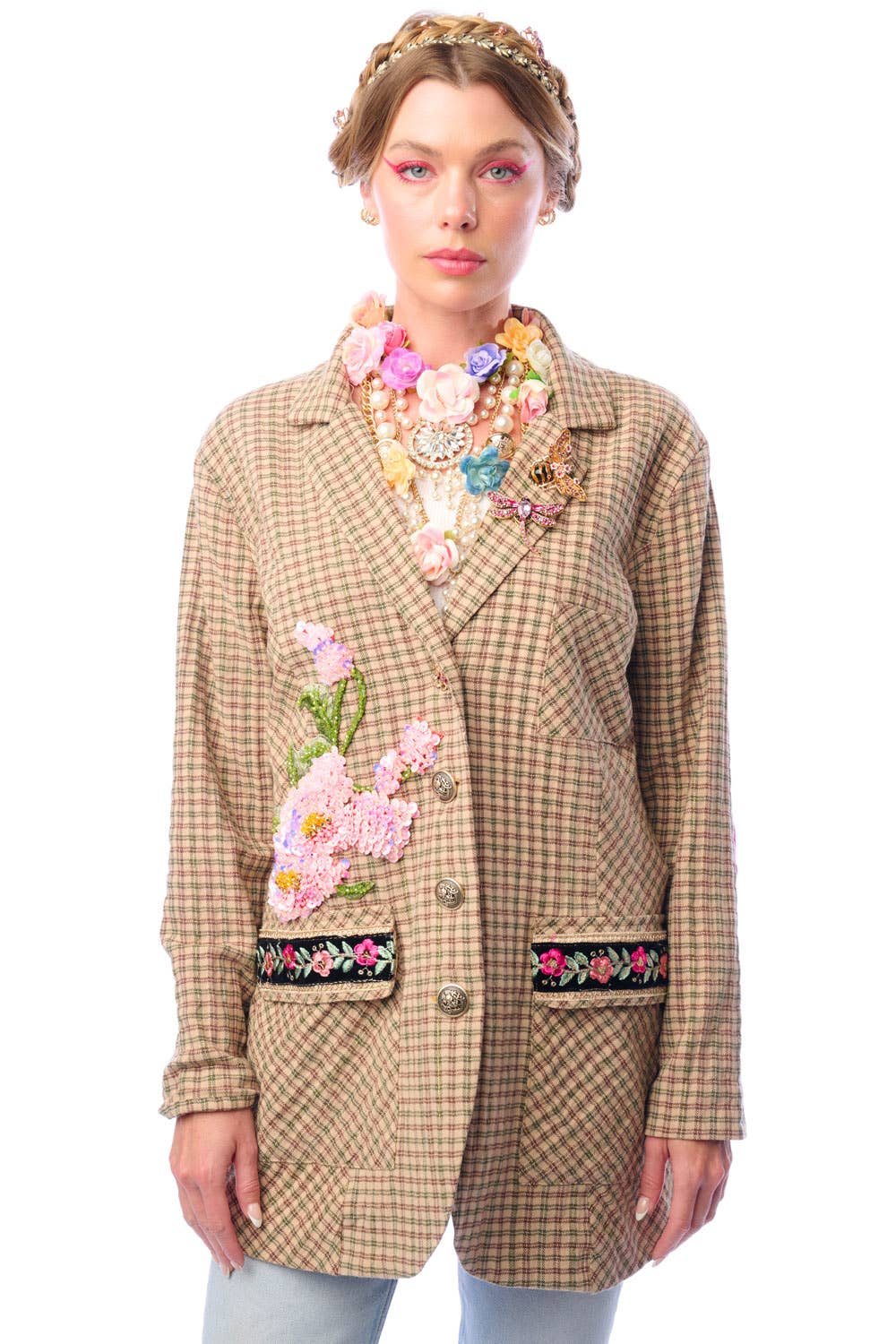 Aratta | Women's Fashion - Wholesale Blazer - Women's - Diana Beige Floral Blazer | Plaid Blazer | Flowery Jacket19