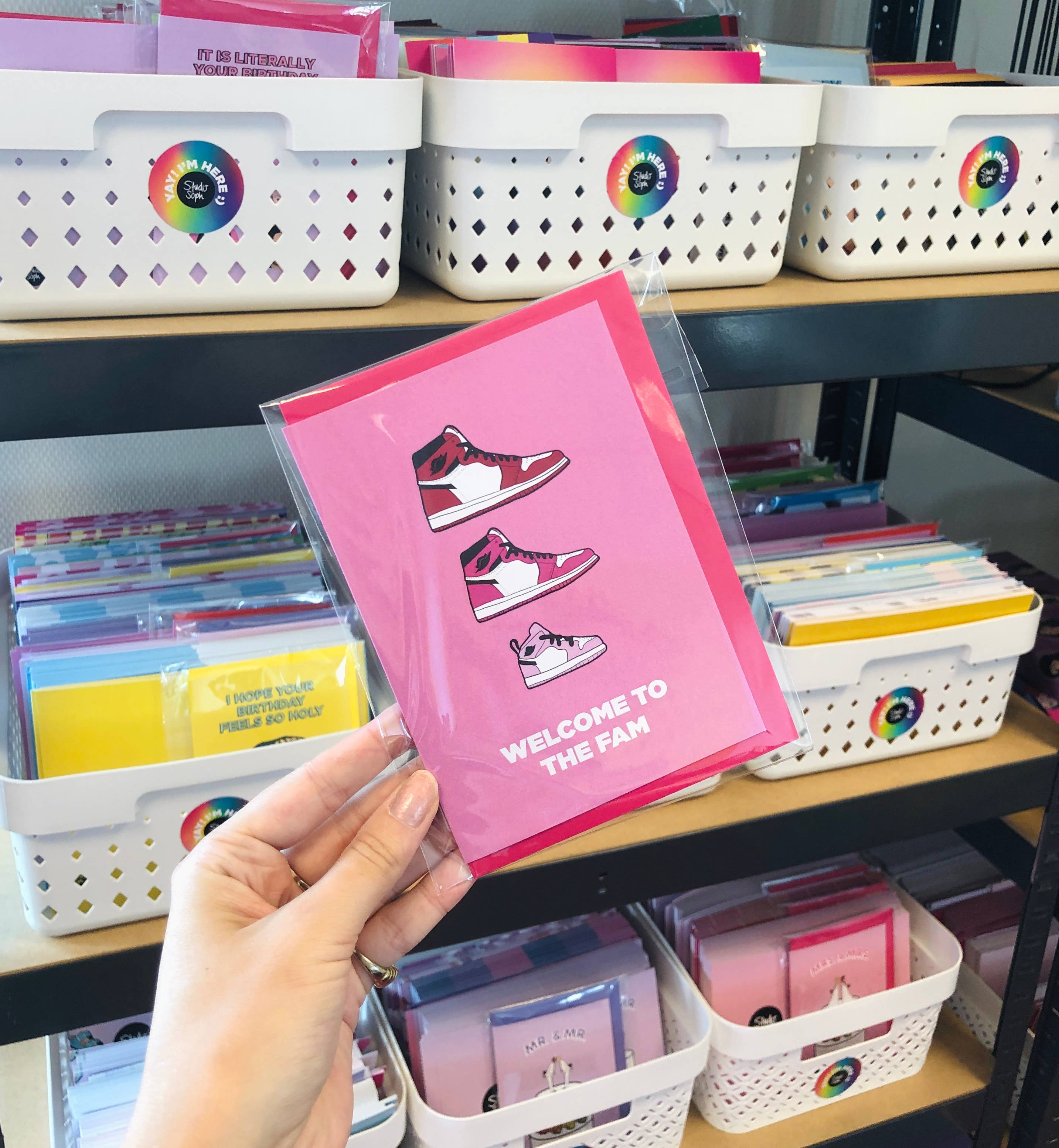 Studio Soph (We Pay Your Import Fees - We Ship DDP) – wholesale Baby card – Welcome To The Fam (pink) Greeting Card3