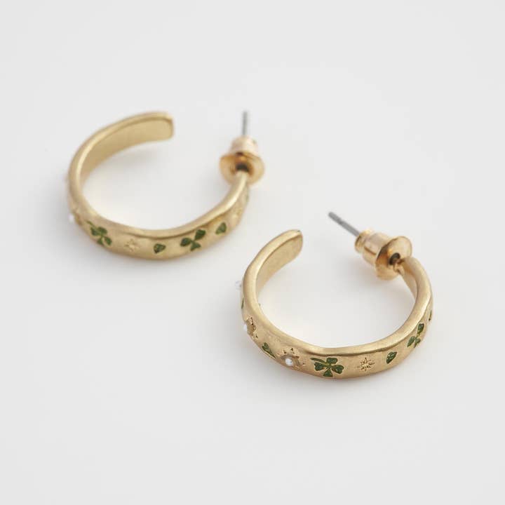 Fable England - Wholesale Hoop earrings - EU ONLY - Four Leaf Clover & Pearl Hoop Earrings1