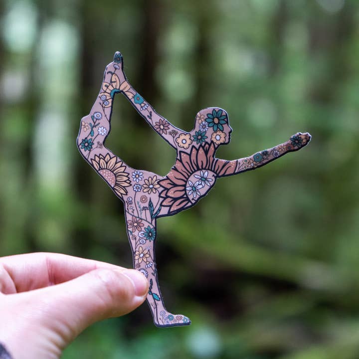 Floral Dancer's Pose Sticker | Yoga Sticker | Hand Drawn for wholesale by Mindful over Mind Full