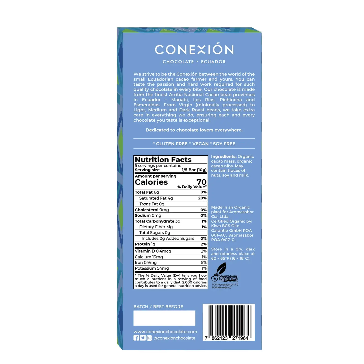 Conexión Chocolate – wholesale Chocolate bar –  *Heirloom Raw 100% with Cacao Nibs 3