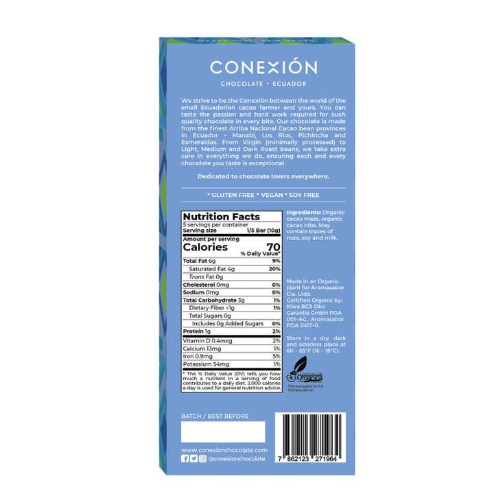 Conexión Chocolate – wholesale Chocolate bar – *Heirloom Raw 100% with Cacao Nibs 3
