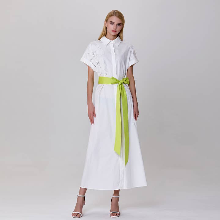 White Minimalist shirt dress and contrasting belt for wholesale on Faire