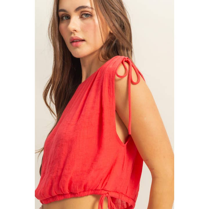 HYFVE - Wholesale Blouse - Women's - HF25A654-Sleeveless Tie Detail Bubble Hem Top