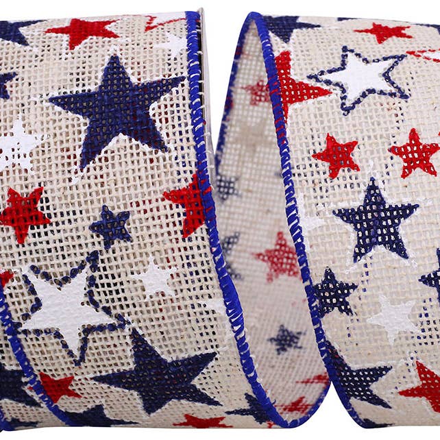Stars Patriotic Hopsack Wired Edge, Red/white/blue for wholesale by RELIANT RIBBON