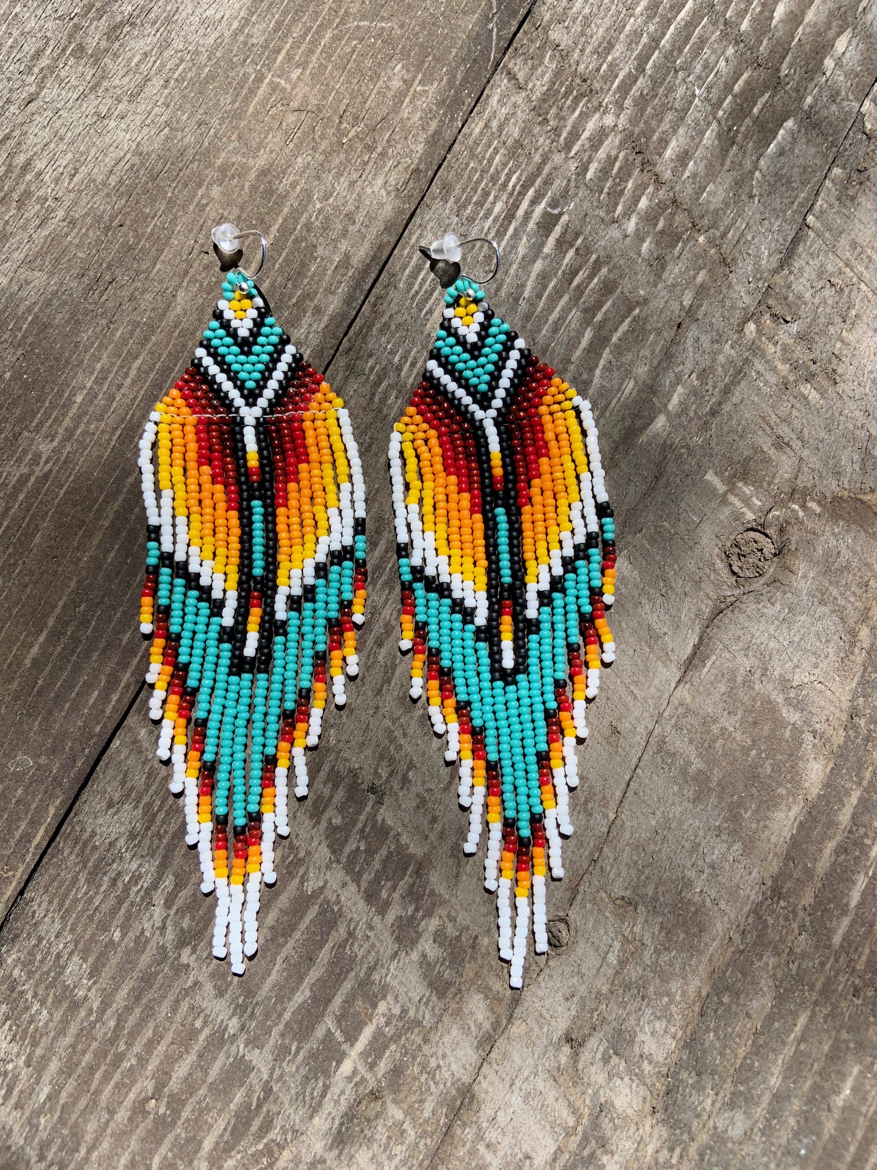 Fleurdesignz Western Jewelry - Vente Boucles d'oreilles pendantes - Boucles d’oreilles à franges style amérindien Serape6
