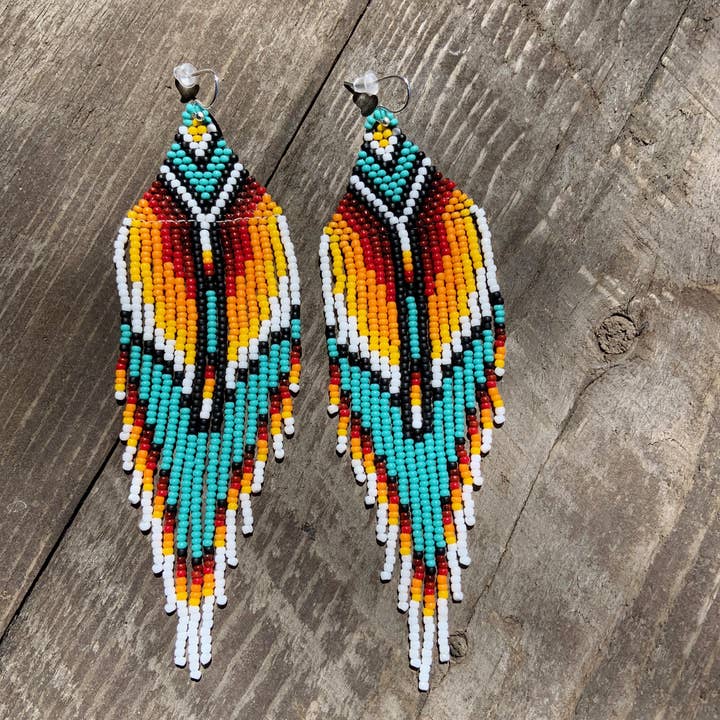 Fleurdesignz Western Jewelry - Vente Boucles d'oreilles pendantes - Boucles d’oreilles à franges style amérindien Serape6