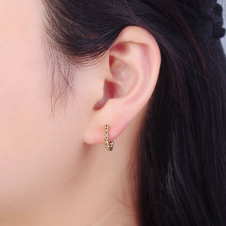 Aim Eternal - Wholesale Huggie Earrings - Dainty 14K Gold Filled Beaded Ball Round Bubble Huggie Hoop