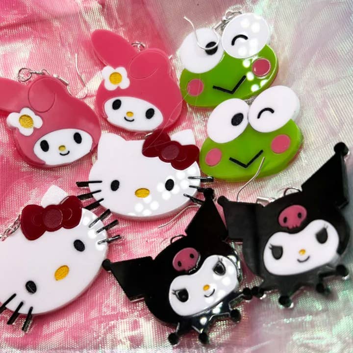 Sanrio Cuties Handmade Acrylic Dangle Earrings for wholesale by Grlpwr Art