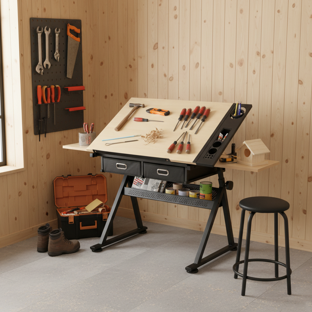 HOMYCASA DESIGN INC - Wholesale Desk Set - Garage Workstation Adjustable Drafting Table with 2 Drawers24