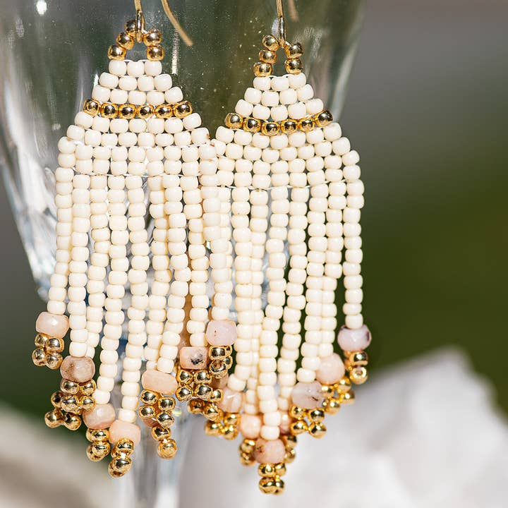 Theia Pink Opal Fringe Earrings for wholesale by Evida Co.