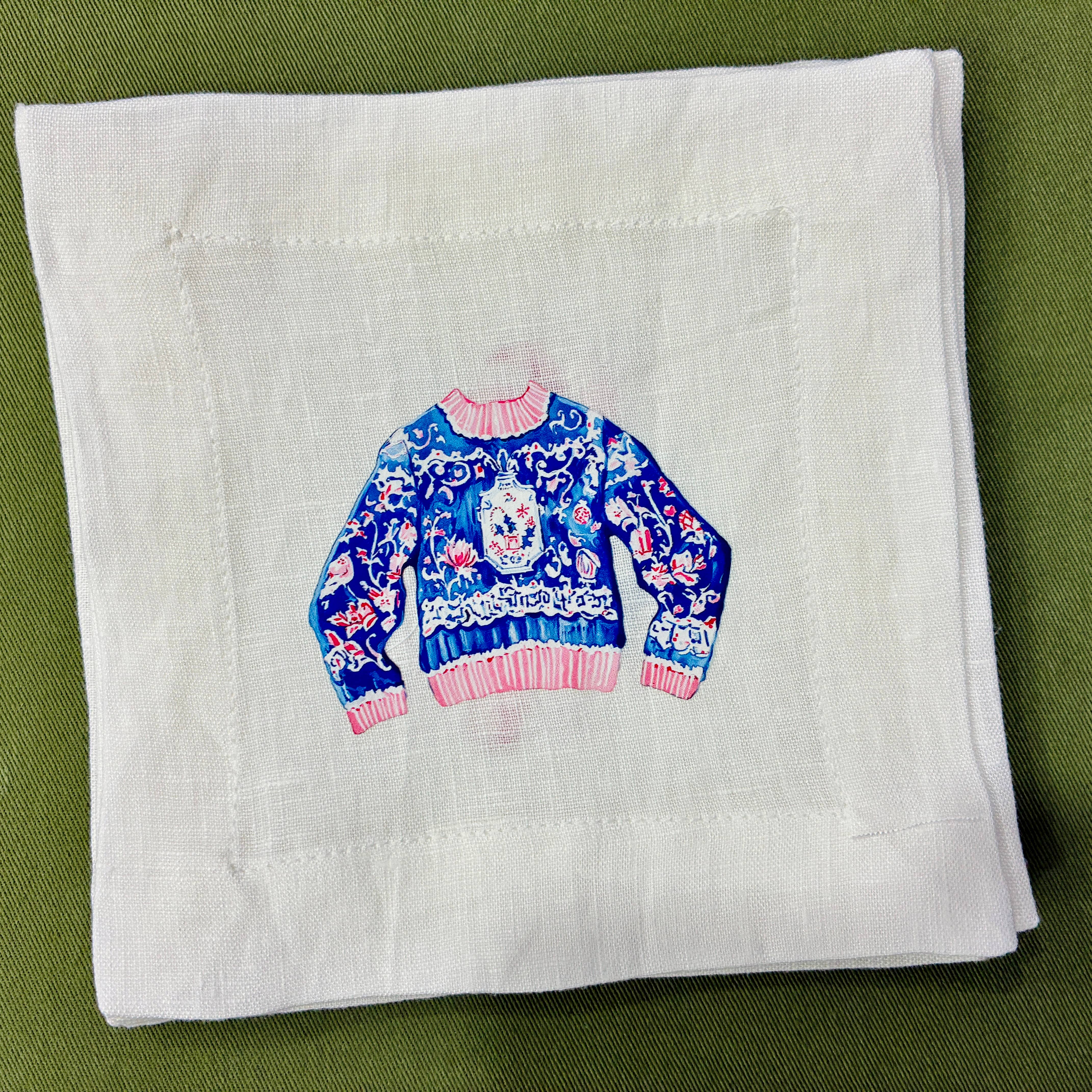 Belle Linen - Wholesale Dinner & Cloth Napkin - Christmas Characters White Linen Cocktail Napkins6