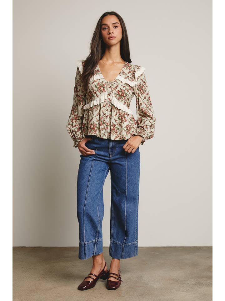 Forte - Wholesale Blouse – Women’s - Eyelet Ruffle Floral Peplum Blouse FT001217