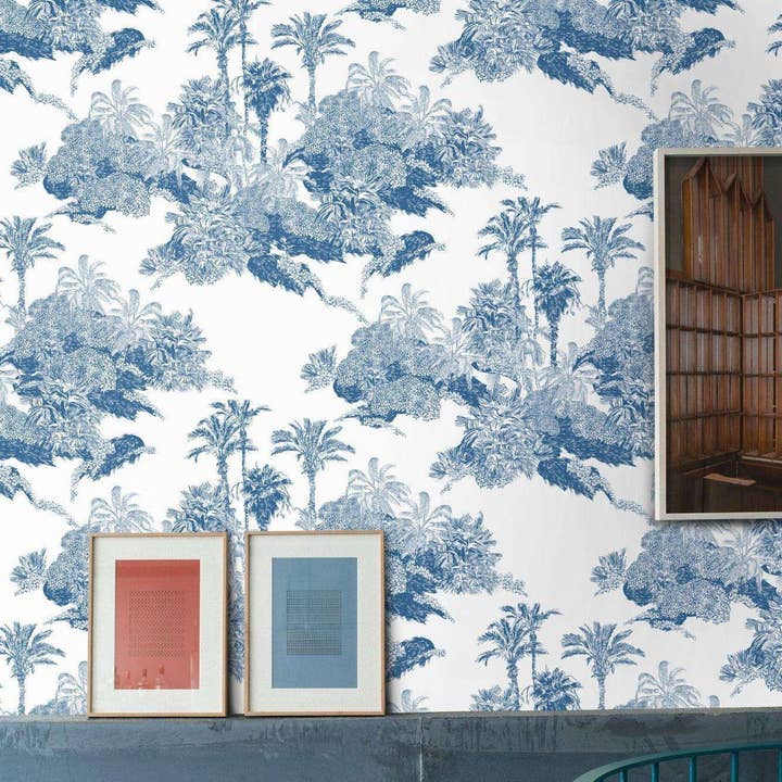 Carta da parati Toile de Jouy con palme for wholesale by Wallpapers4Beginners