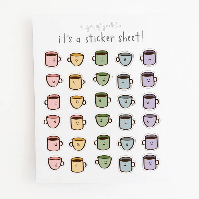Mini Coffee Clear Sticker Sheet for wholesale by A Jar Of Pickles