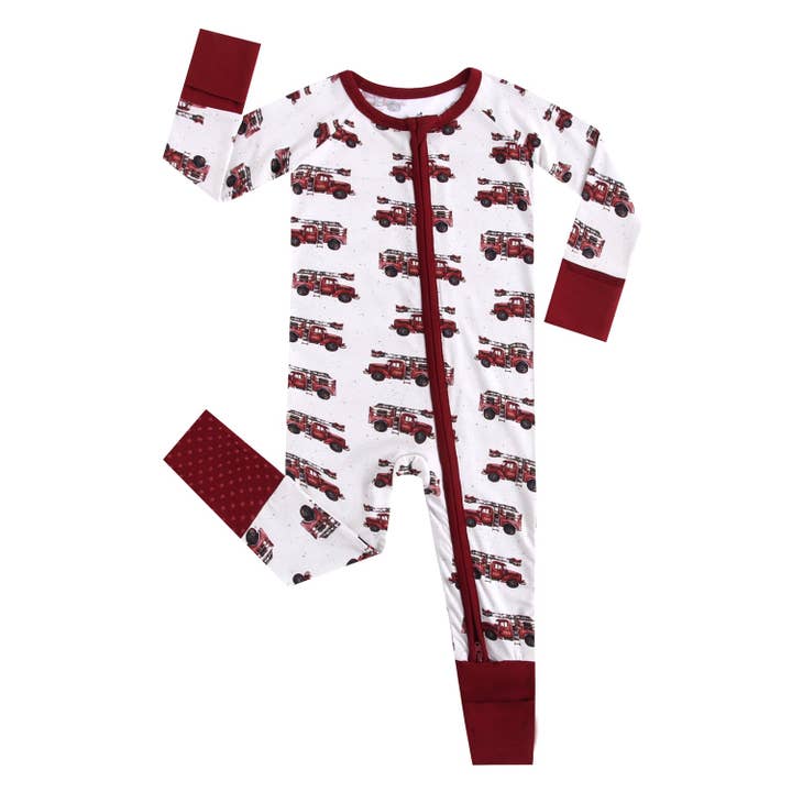 Castles and Coasters - Venta al por mayor Pijama - Bebé - Pijama con cremallera de camión de bomberos vintage