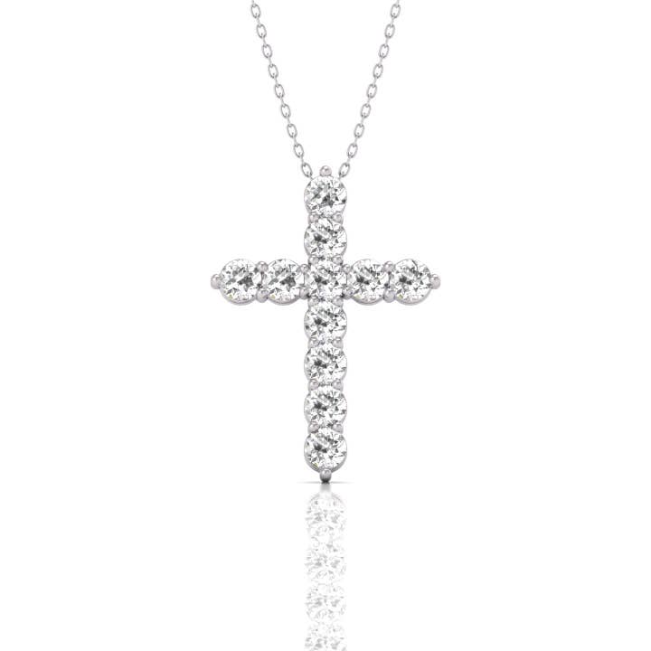 Pendente Cruz Clássica de Diamante Natural em Ouro Branco 14K por atacado de TimeLe$$ Classics
