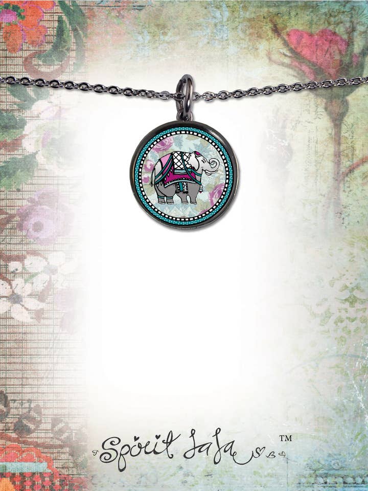 Elephant Circular Pendant for wholesale by SPIRIT LALA LLC