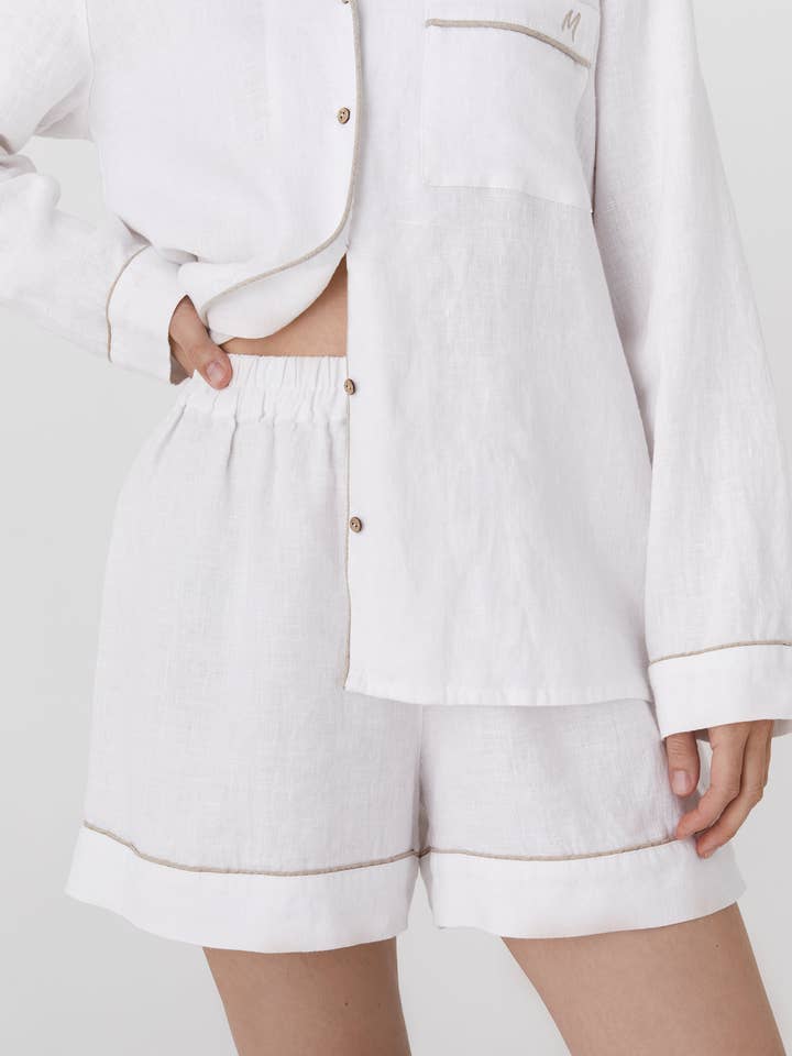 MagicLinen (We handle U.S. import procedures for you) – wholesale Sleepwear set – Women's – Linen pajama set PADUA in White | Loungewear set3