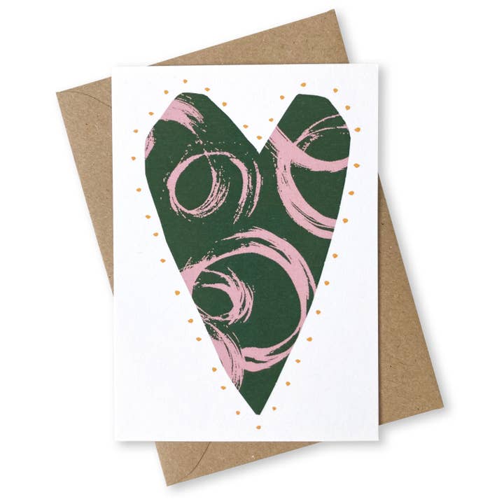 Green Heart Greetings Card for wholesale by Lily Windsor Walker