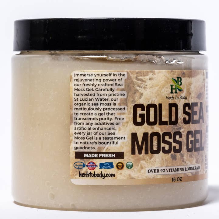 Herb To Body - Wholesale Oral Supplement/Vitamin - Gold Sea Moss Gel Jar - Wildfracted - Non-GMO - Organic4