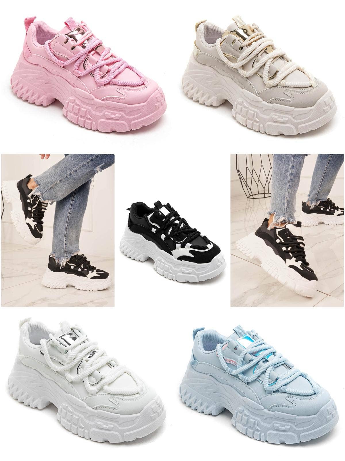 No Doubt Shoes - Wholesale Lifestyle Sneakers - Women's - WOMEN'S CHUNKY TRENDY SOLE LACE UP SNEAKERS21