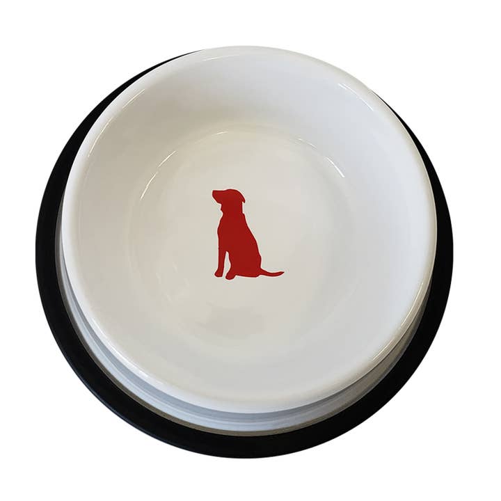 Jojo Modern Pets - Wholesale Pet Bowl - Cat/Dog - Non-Skid Stainless Steel White Bowl With Red Dog Design