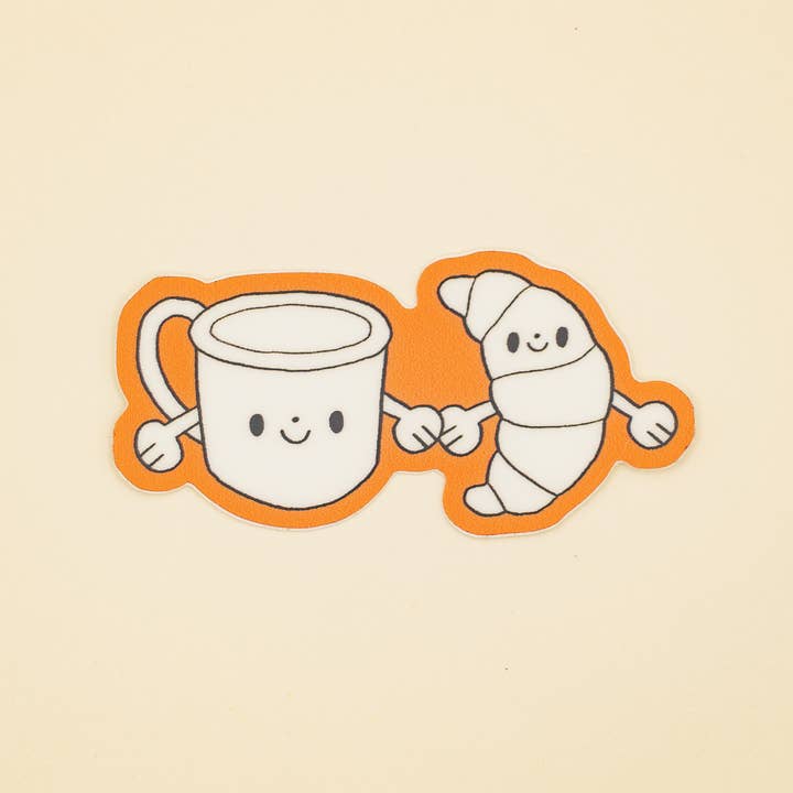 Croissant and Coffee Vinyl Sticker - Breakfast Foodie Cute for wholesale by Ivna Lins