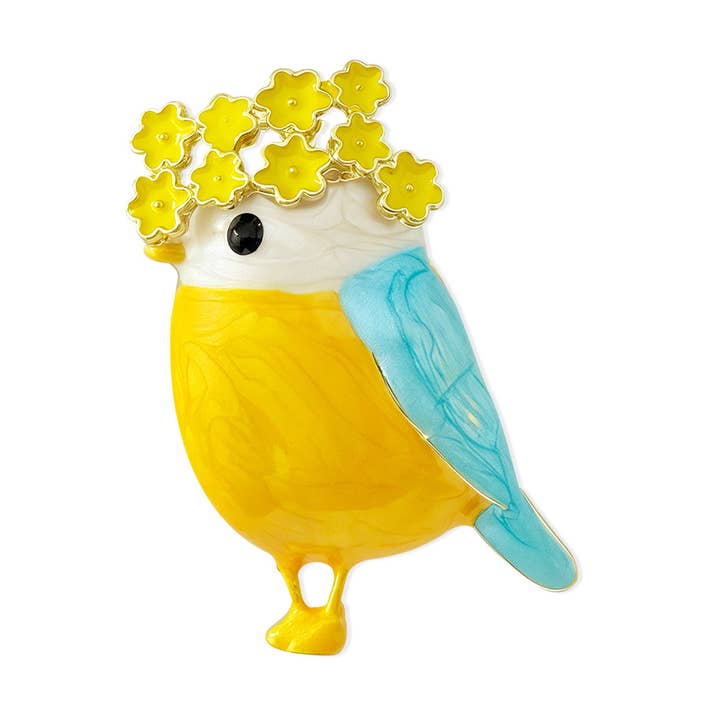 Wrapables Enamel Bird with Floral Wreath Brooch Pin for wholesale by Wrapables.com