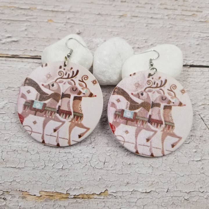 Plus Size Christmas Reindeer PMMA Earrings for wholesale by Treasure Wholesale